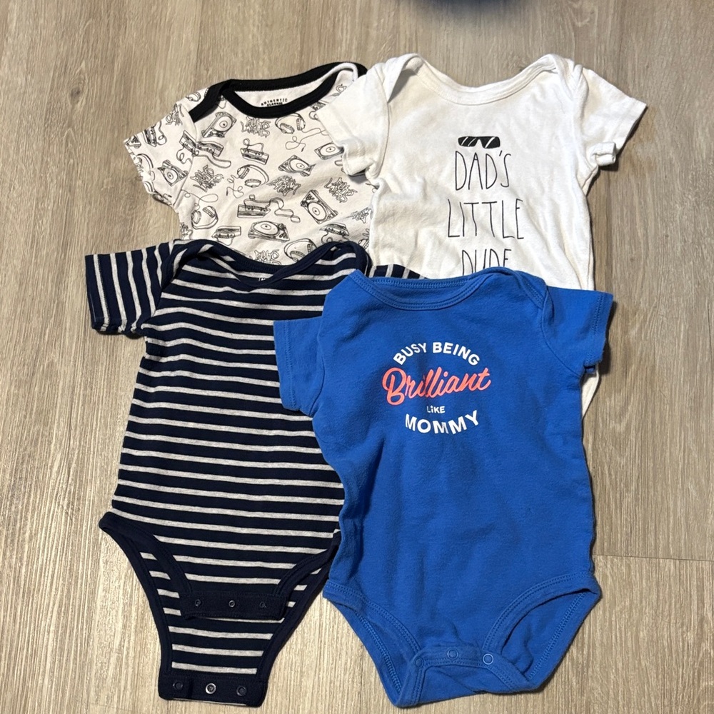 Blue and White Baby Bodysuit Set
